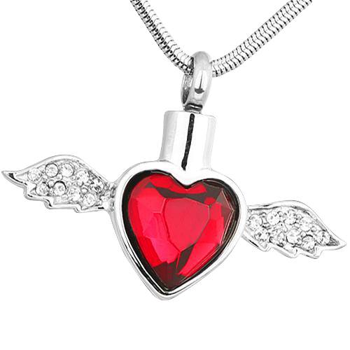 Red Winged Heart Ash Necklace